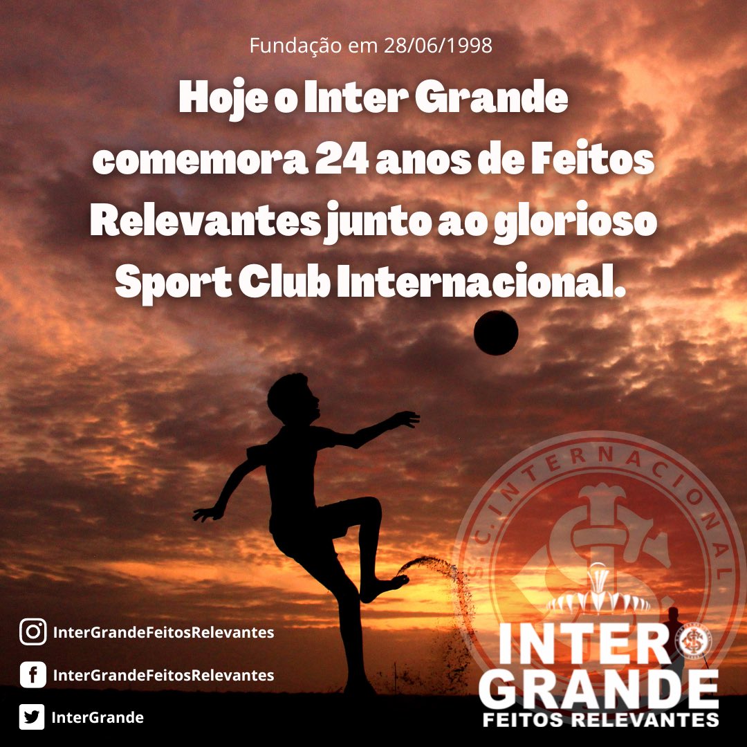 intergrande's tweet photo. Hoje o #InterGrande comemora 24 anos de #FeitosRelevantes junto ao Glorioso #SportClubInternacional.
Agradecemos a todos(as) os #colorados(as) que dedicaram parte de suas vidas para a grandeza do Clube.
Que venham muitas alegrias e conquistas pra todos nós.
#aniversario #24anos https://t.co/uVTmdwcTqH