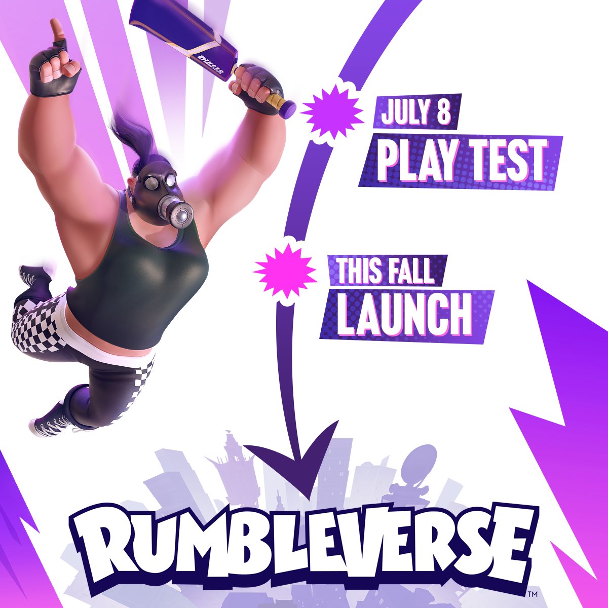 Rumbleverse's tweet photo. We’re learning a lot from these playtests, so we’re moving the window for launch up to this Fall. When you arrive on the Battle Barge, you’re not just there to have fun. You’re helping us make a game! https://t.co/5nsF8ciklz
