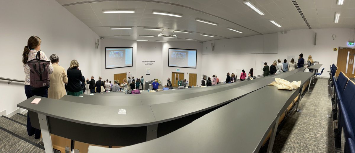 DrRLofthouse's tweet photo. Turning a lecture theatre into a gallery space. Participants at #LfPL2022 respond to questions synthesised from a day of discussions. https://t.co/hMWmZtQZQ3