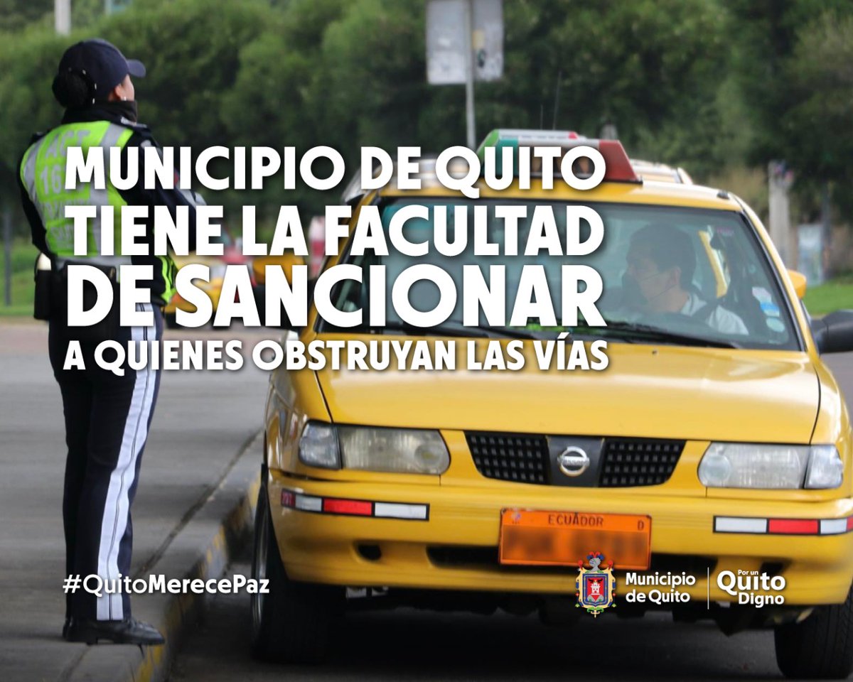MunicipioQuito's tweet photo. 📰 #Boletín | Alcalde  @SantiGuarderas, solicitó a @AMT_Quito y a @movilidadquito_ se inicie con los procedimientos administrativos sancionadores a quienes obstruyan las vías de la ciudad. #QuitoMerecePaz #YoCuidoAQuito

👇👇
https://t.co/JqAY9ZGI1s 
#PorUnQuitoDigno https://t.co/itlY8Igkdl