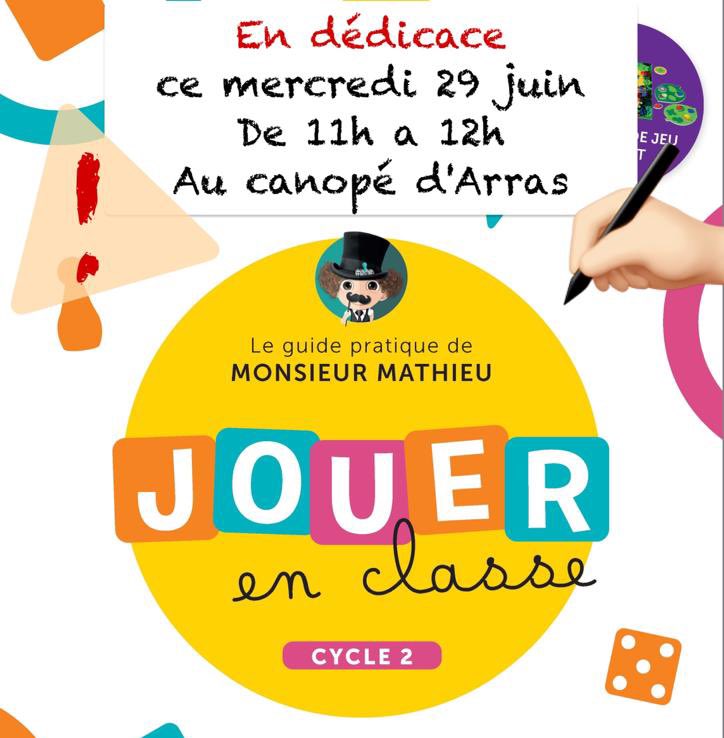 sebdebrune's tweet photo. ✍🏻dédicace M Mathieu 
Demain au @canope_62 Monsieur Mathieu viendra de 11h à 12h dédicacer son livre #JouerEnClasse Cycle 2 @Magnard_Edu 
N'hésitez pas à venir échanger et jouer 🧩🎲
#enseignants #ecole @VilleArras https://t.co/n1cPxLupH4