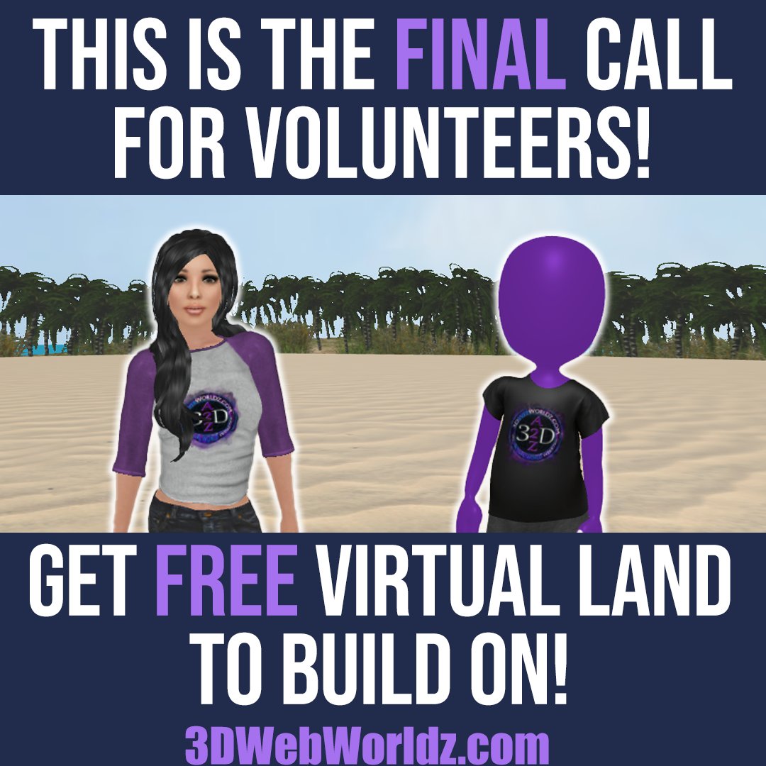 a2zsmartgroup's tweet photo. Contact us today to volunteer and receive free virtual land! All you have to do is build in your space and give us feedback! #metaverse #virtualworld #virtualland #virtualbuilding #avatar #volunteer #free https://t.co/jjvC0T9mqv