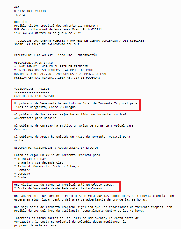 Meteovargas's tweet photo. ¡ATENTOS!

Se mantiene sin cambios la posible trayectoria del Potencial Ciclón Tropical DOS

Avisos y Vigilancias de Tormenta Tropical continúan para el noreste de Venezuela

#28Jun 11:00 HLV https://t.co/WB5t6IwEkX