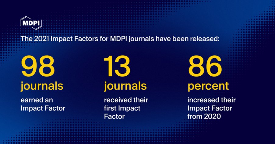 MDPIOpenAccess's tweet photo. The 2021 citation metrics have been released in the Journal Citation Reports (JCR).

Thanks to all authors, editors and reviewers for your contribution and continued support. Together we share the latest scientific insights faster and ensure that your work is accessible to all.