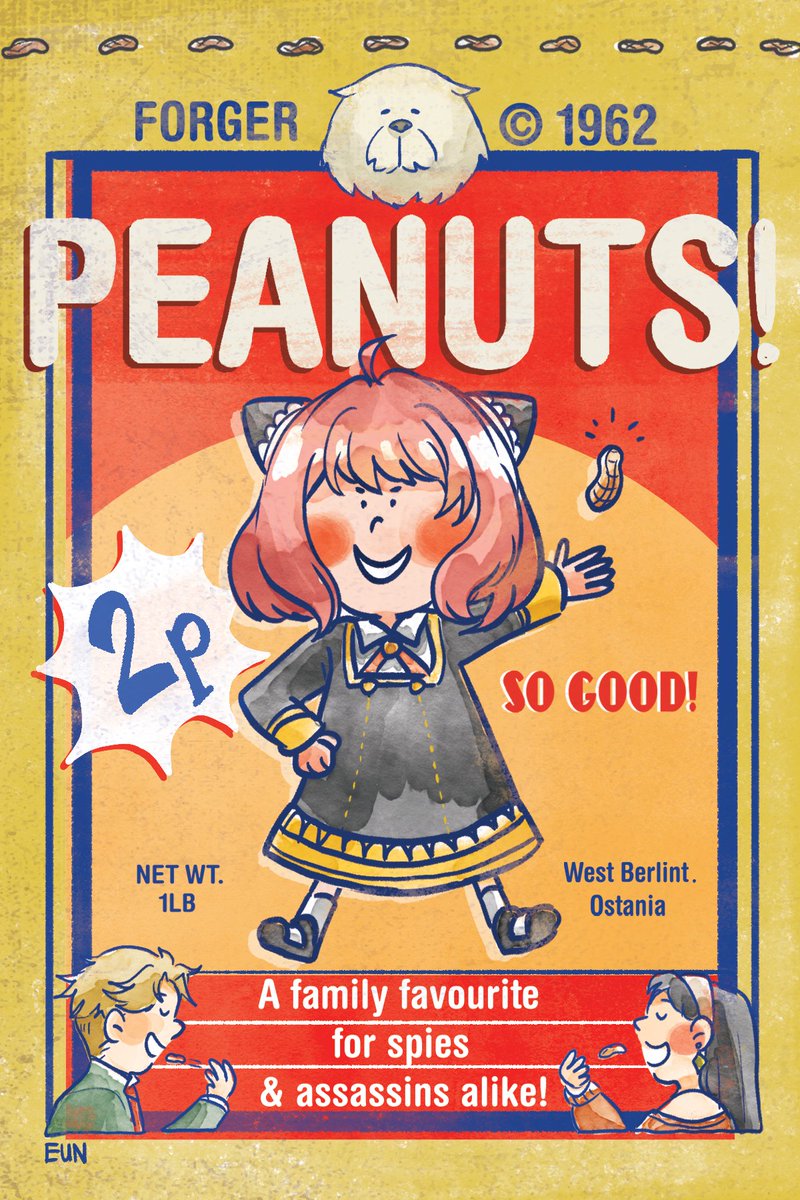 euneundraws's tweet photo. A Vintage style peanuts ad!! 🥜
#SPY_FAMILY #AnyaForger https://t.co/qGvc5zhv4N