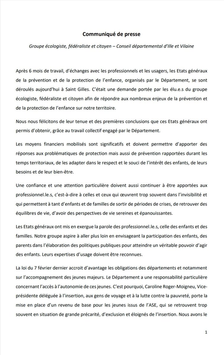 GroupeEFC_CD35's tweet image. États généraux de la prévention et de la protection de l&apos;enfance : le département s&apos;engage pour apporter des premières réponses concrètes aux problématiques rencontrées. Retrouvez ici le communiqué de presse du groupe à l&apos;issue de la journée d&apos;échanges et de restitution 👇