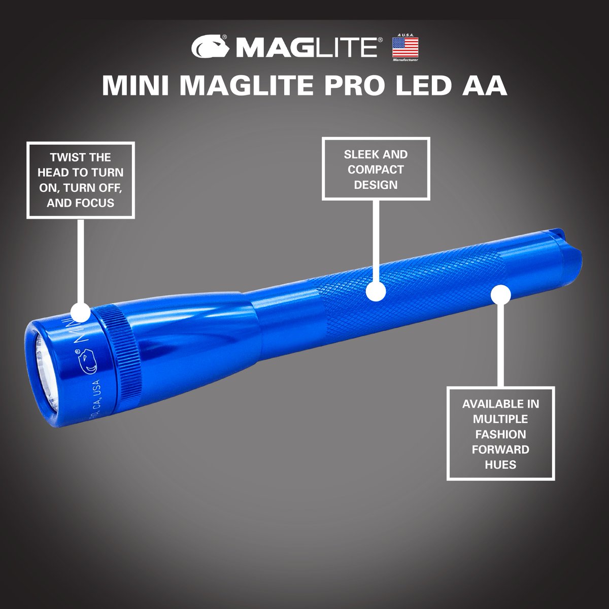 MAGLITE's tweet photo. CLASSIC SIMPLICITY Twist the head to turn on, turn off, and focus., MODERN POWER Next-generation LED for a whole new level of brightness. The Mini Maglite Pro is a powerful flashlight with a compact size.
#maglite
#flashlight
#minimaglite https://t.co/IAavKON82Y