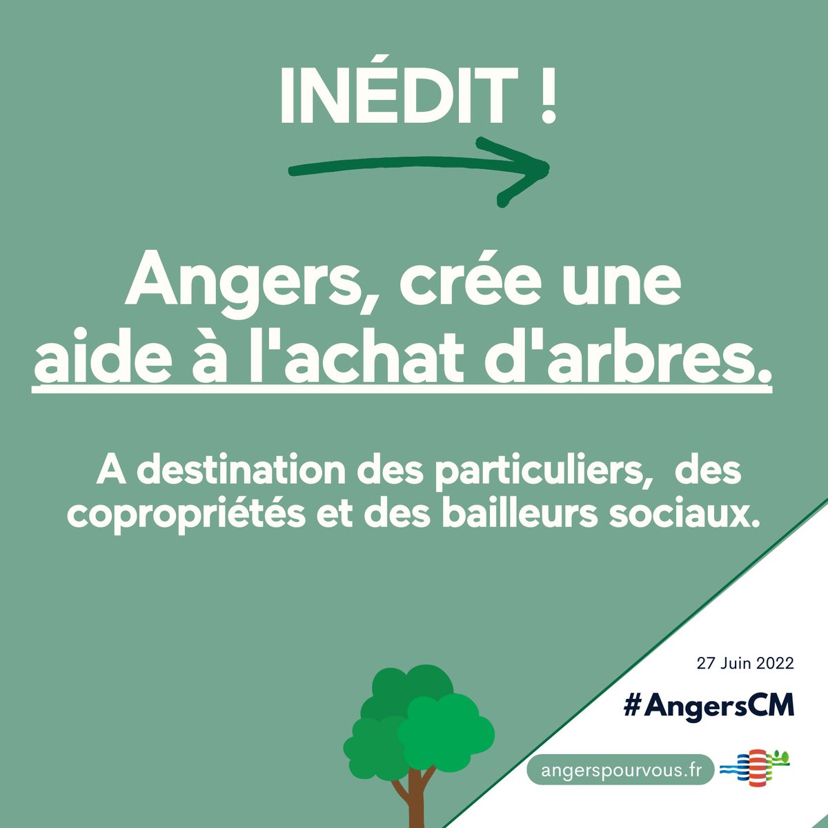 AngersPourVous's tweet photo. Pour développer le patrimoine arboré sur le territoire, #Angers crée un dispositif d’aide à l’achat d'arbres pour les particuliers, les copropriétés et les bailleurs.
Une initiative qui participe à la végétalisation de notre ville !
#AngersSuperNature
✅ https://t.co/sYOyE0OVDw https://t.co/wuLuhnhWQ0