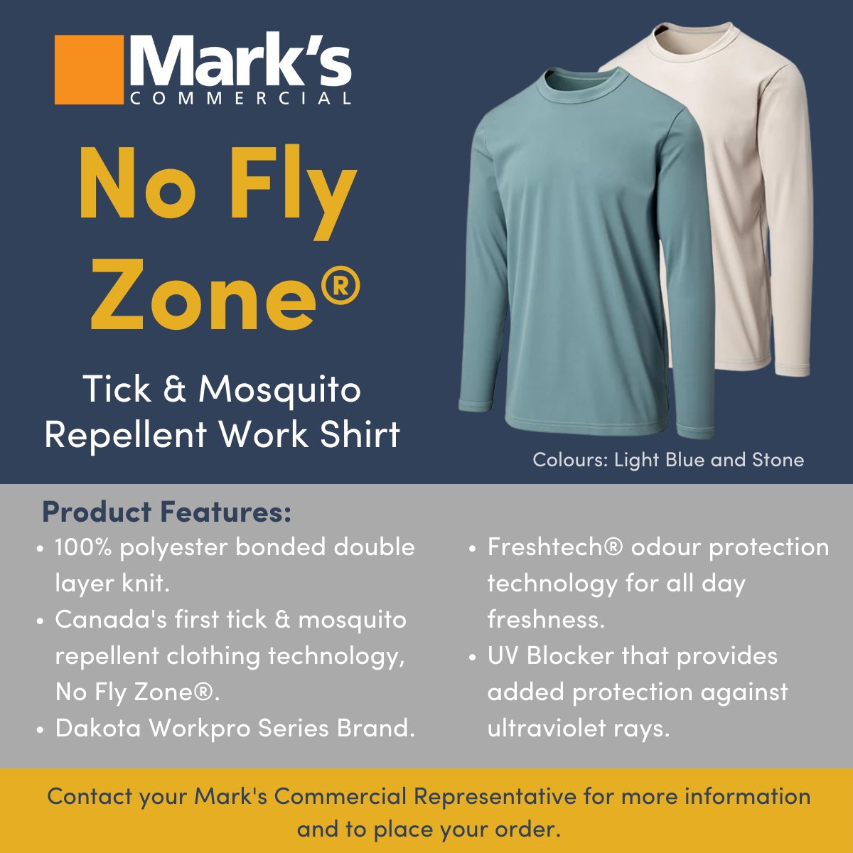 Our brand-new Dakota Workpro Series No Fly Zone® Tick &amp; Mosquito Repellent Work Shirt is available now! The fabric is treated with No Fly Zone® Tick and Mosquito Repellent technology - odourless, invisible and effective for up to 70 washes. #SummerSafety