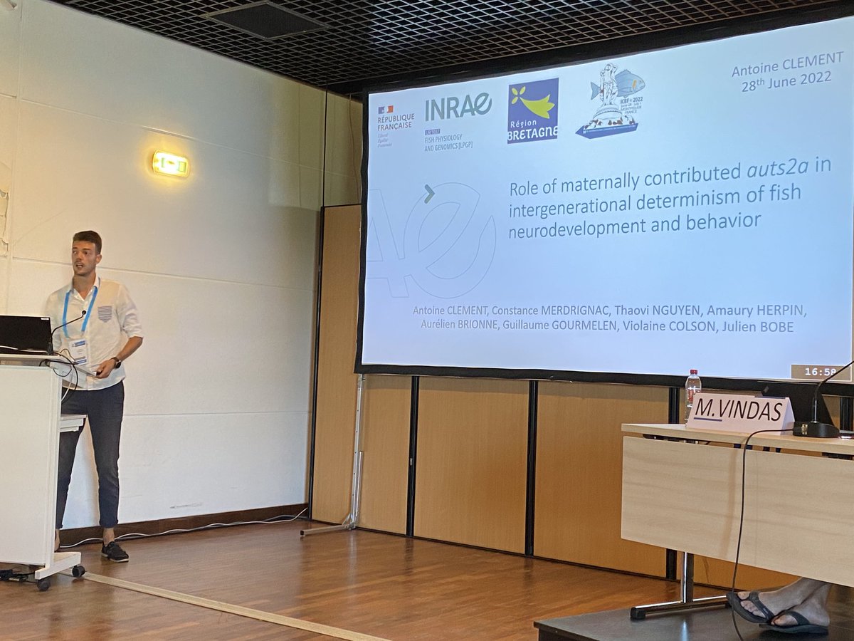 Congratulation to <a href="/Ar_anergos/">Antoine Clément</a> Antoine Clement for a very nice presentation at #ICBF2022 on how maternally contributed auts2a, alone, triggers impaired neurodevelopment and behavior in fish progeny