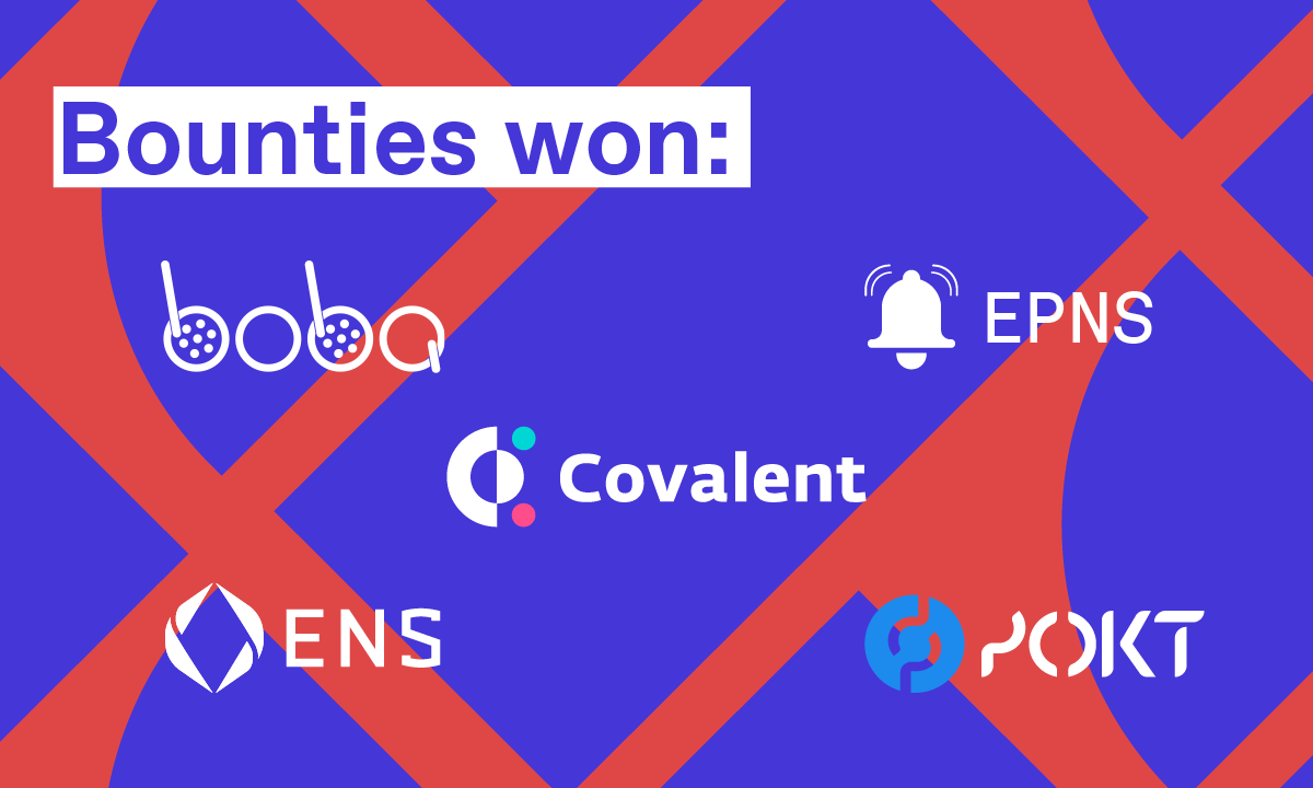 A round of applause 👏👏👏 for Reach teams Tactica and @splytto_ethnyc who had a really successful #ETHNYC, winning bounties from @covalent_HQ, <a href="/bobanetwork/">Boba Network 🧋</a>, <a href="/epnsproject/">EPNS | $PUSH</a>, <a href="/ensdomains/">ens.eth</a>, and <a href="/POKTnetwork/">POKT Network</a> 🙌🏆🏆🏆

#ETH #hackathon #developers #javascript #solidity #blockchain #devs