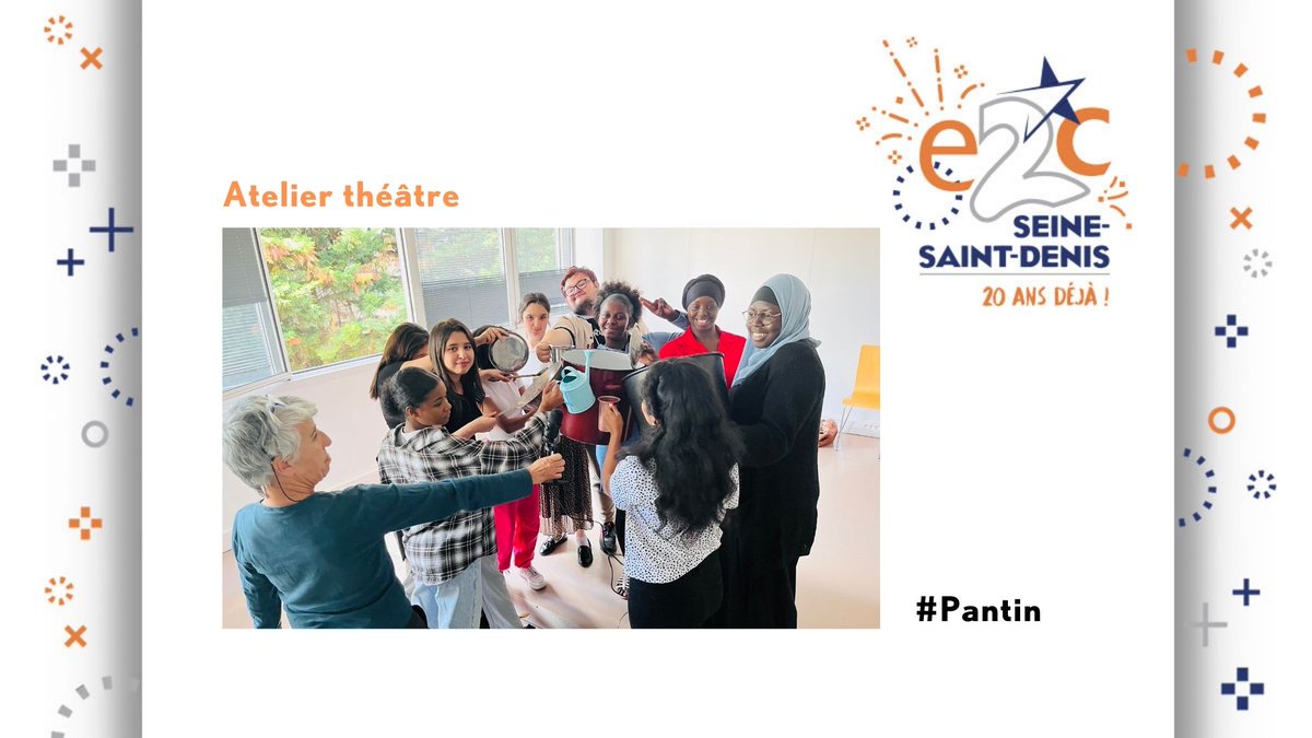 E2C_93's tweet photo. TEXTES : 

🎈 𝗟’𝗘𝟮𝗖 𝟵𝟯 𝗳𝗲̂𝘁𝗲 𝘀𝗲𝘀 𝟮𝟬 𝗮𝗻𝘀 : 𝐥𝐞𝐬 𝐩𝐫𝐞́𝐩𝐚𝐫𝐚𝐭𝐢𝐟𝐬 🎈  

Les stagiaires de #Pantin répètent une saynète qu'ils ont écrite avec Virginie, leur formatrice en théâtre en vue de présenter ce travail le jour "J". 
@e2cfrance https://t.co/fKCxPQvdAb