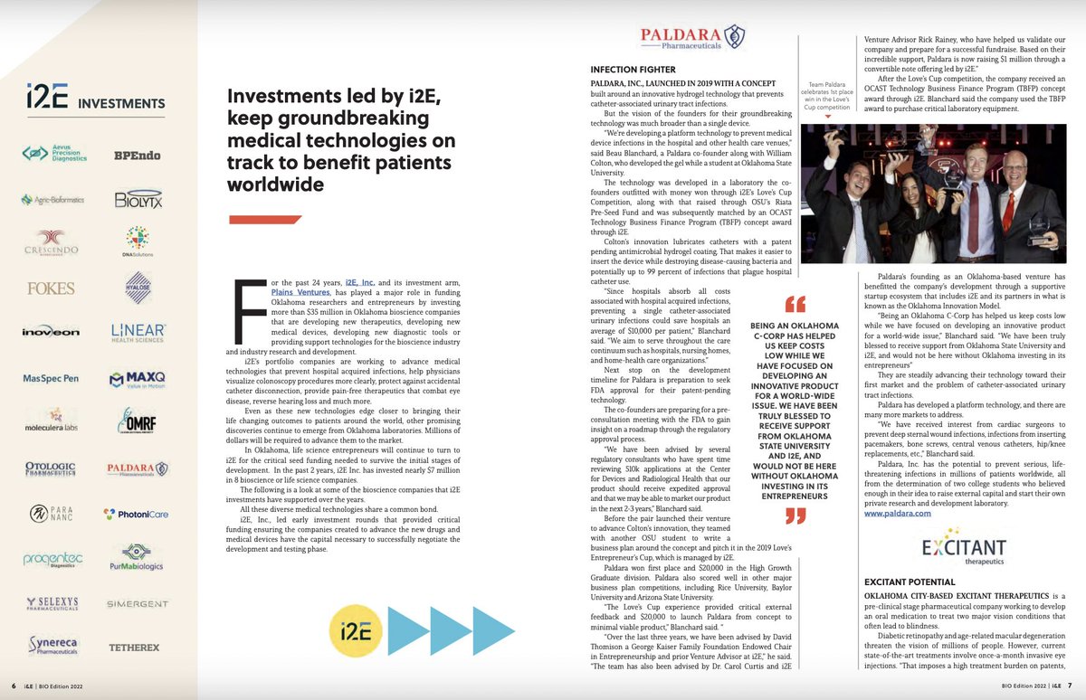 i2E_Inc's tweet photo. OKLAHOMA GROWN! i2E's investment portfolio includes life science ventures focused on stopping catheter disconnections in hospitals, preventing blindness, reducing medical device infections, &amp; helping physicians 'see' better during colonoscopies. #OKBio https://t.co/WQ0666mEFv https://t.co/lGIuvAsvjl