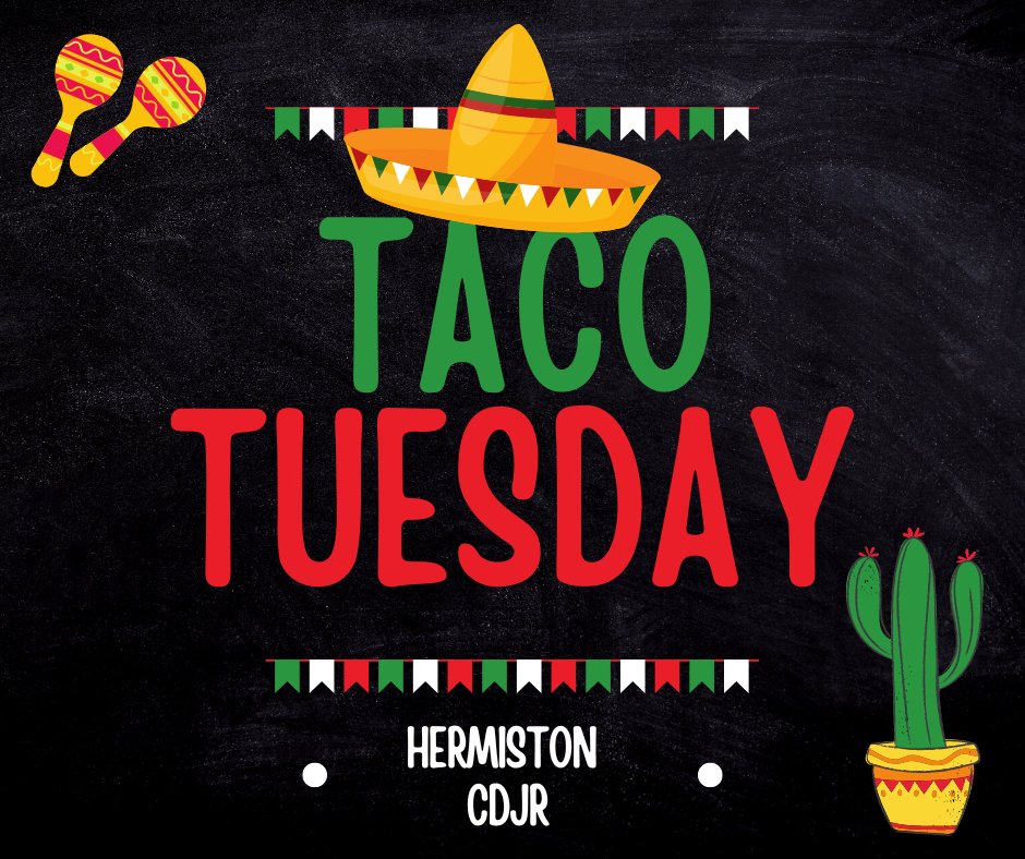 #TacoTuesday! After enjoying this tradition stop by our Hermiston <a href="/Chrysler/">Chrysler</a> <a href="/Dodge/">Dodge</a> <a href="/Jeep/">Jeep</a> <a href="/RamTrucks/">Ram Trucks</a> Dealership for a test drive! bit.ly/36xRBjz