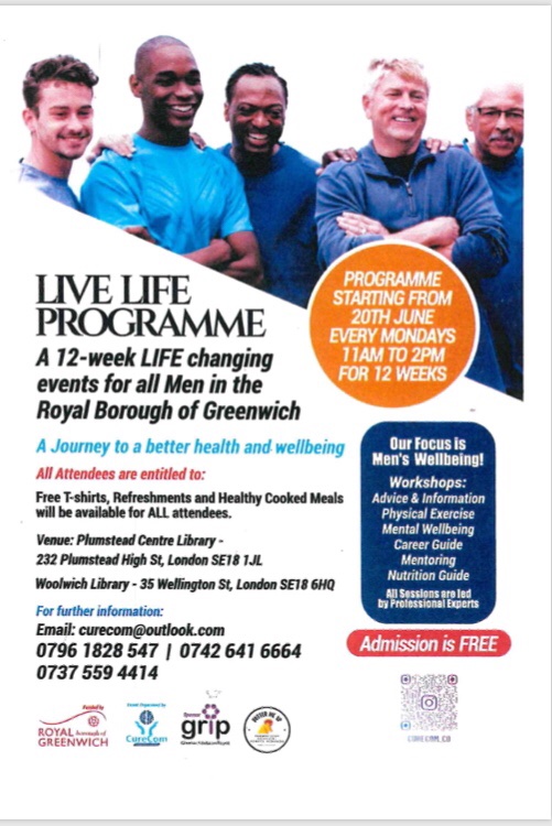 PlumsteadLibrary (@plumstead_lib) on Twitter photo A Men’s Wellbeing Programme will be running on Mondays for 12 weeks from 20 June (11am-2pm) at The Plumstead Centre.
Pls note that 3/4 sessions will be held <a href="/WoolwichLibrary/">Woolwich Centre Library</a>. See below for contact info.
#Wellbeing
<a href="/greenwichlibs/">Royal Greenwich Libraries</a>
<a href="/Royal_Greenwich/">Royal Borough of Greenwich</a>
<a href="/Better_UK/">Better</a>
<a href="/CureCom_Health/">Shade Adeoye</a> A Men’s Wellbeing Programme will be running on Mondays for 12 weeks from 20 June (11am-2pm) at The Plumstead Centre.
Pls note that 3/4 sessions will be held <a href="/WoolwichLibrary/">Woolwich Centre Library</a>. See below for contact info.
#Wellbeing
<a href="/greenwichlibs/">Royal Greenwich Libraries</a>
<a href="/Royal_Greenwich/">Royal Borough of Greenwich</a>
<a href="/Better_UK/">Better</a>
<a href="/CureCom_Health/">Shade Adeoye</a>