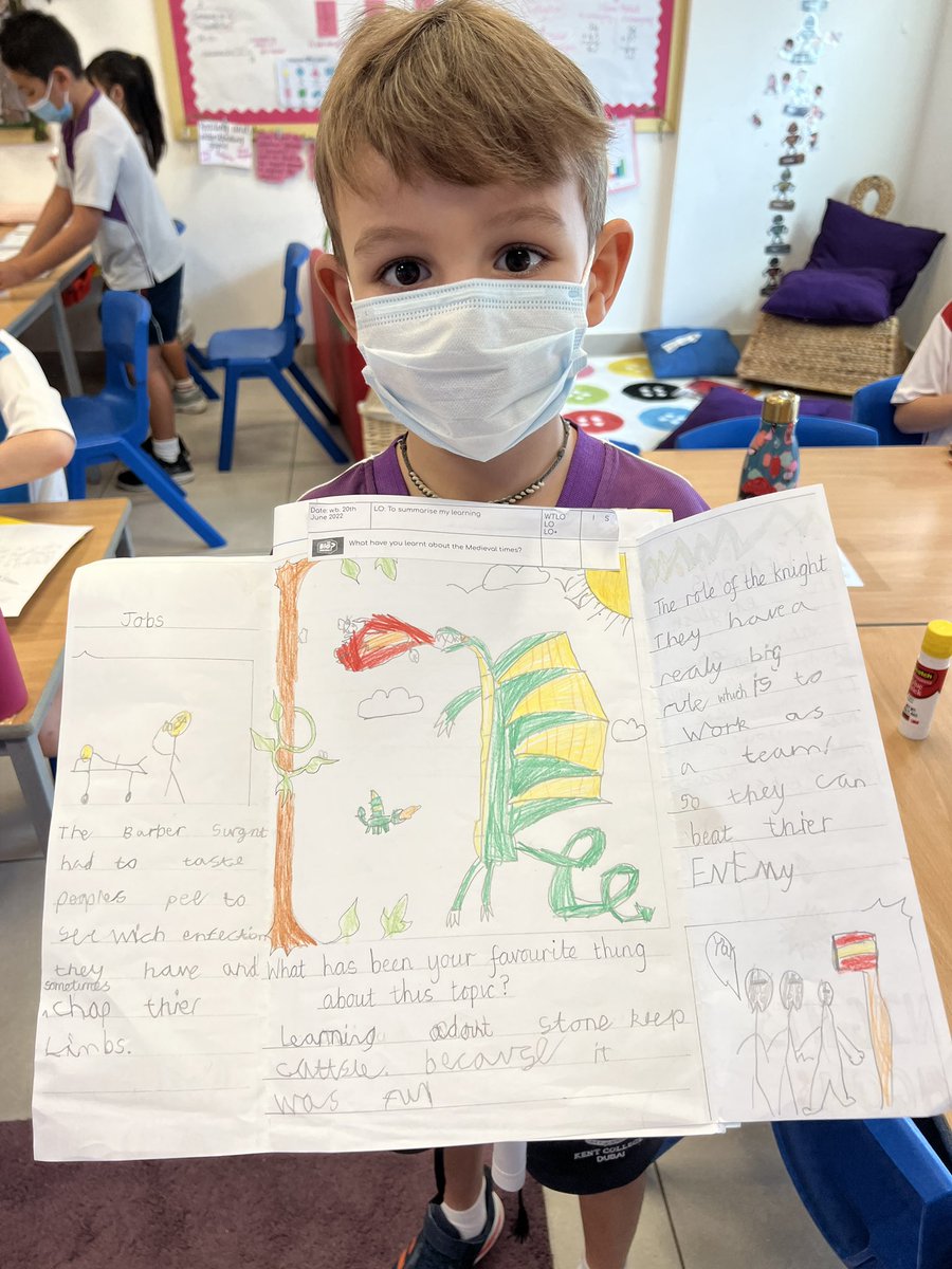 KCD_Year2's tweet photo. Showcasing our ‘Castle and Knights’ learning with a leaflet! 🏰 🐉 So much hard work and effort put into these! As well as fantastically creative drawings 🎨 a great way to finish a topic! @KentCollegeDXB https://t.co/VVEjsY8WyU