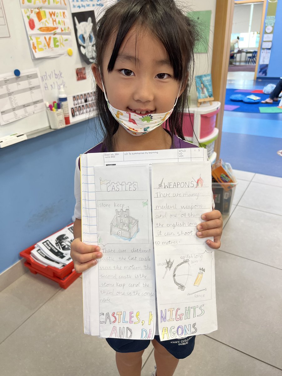 Showcasing our ‘Castle and Knights’ learning with a leaflet! 🏰 🐉 So much hard work and effort put into these! As well as fantastically creative drawings 🎨 a great way to finish a topic! @KentCollegeDXB