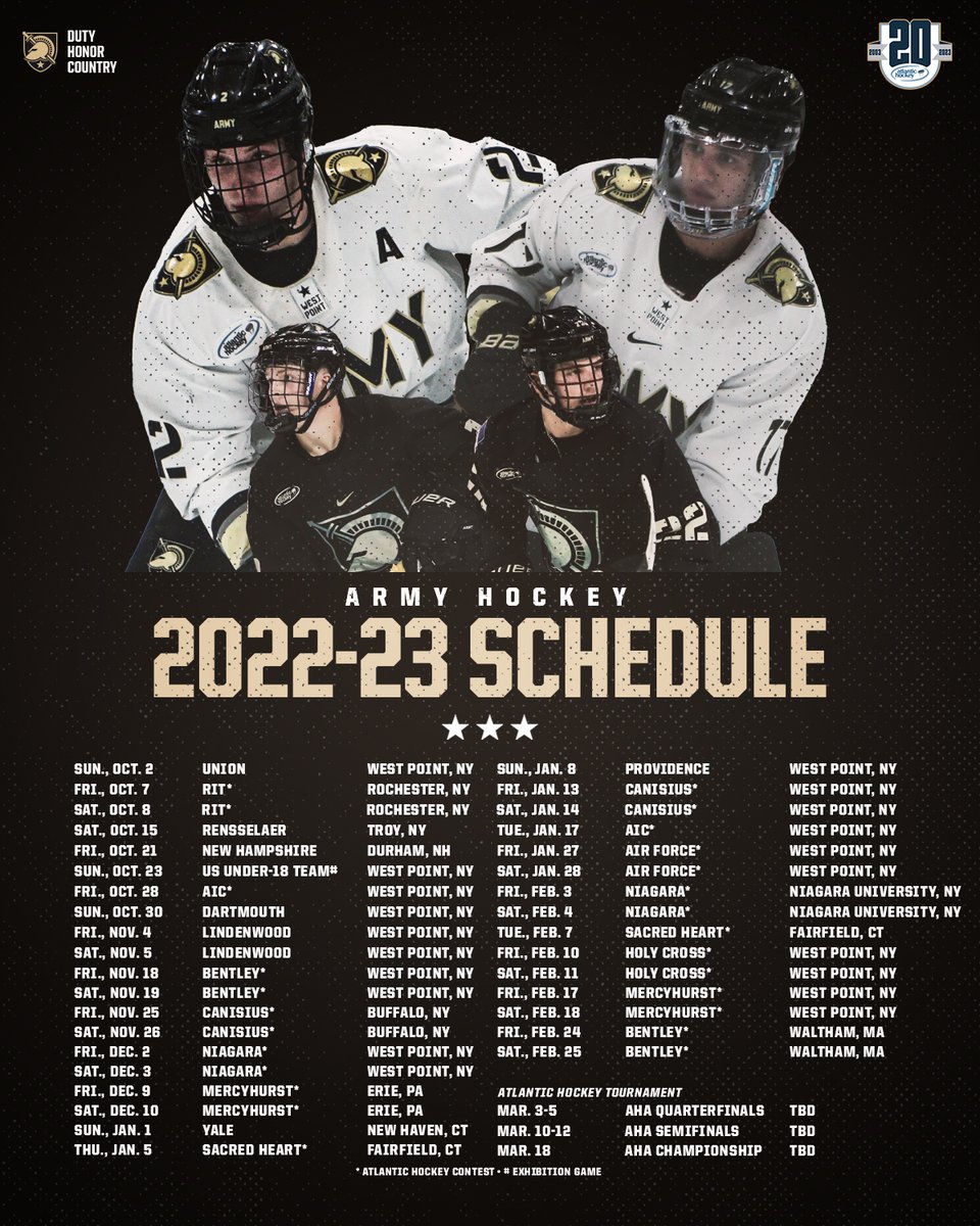 Mark your 🗓️‼️

Our 2022-23 schedule is out today 👇

📰goarmywestpoint.com/news/2022/6/28…
🎟️goarmywestpoint.evenue.net/cgi-bin/ncomme…

#GoArmy