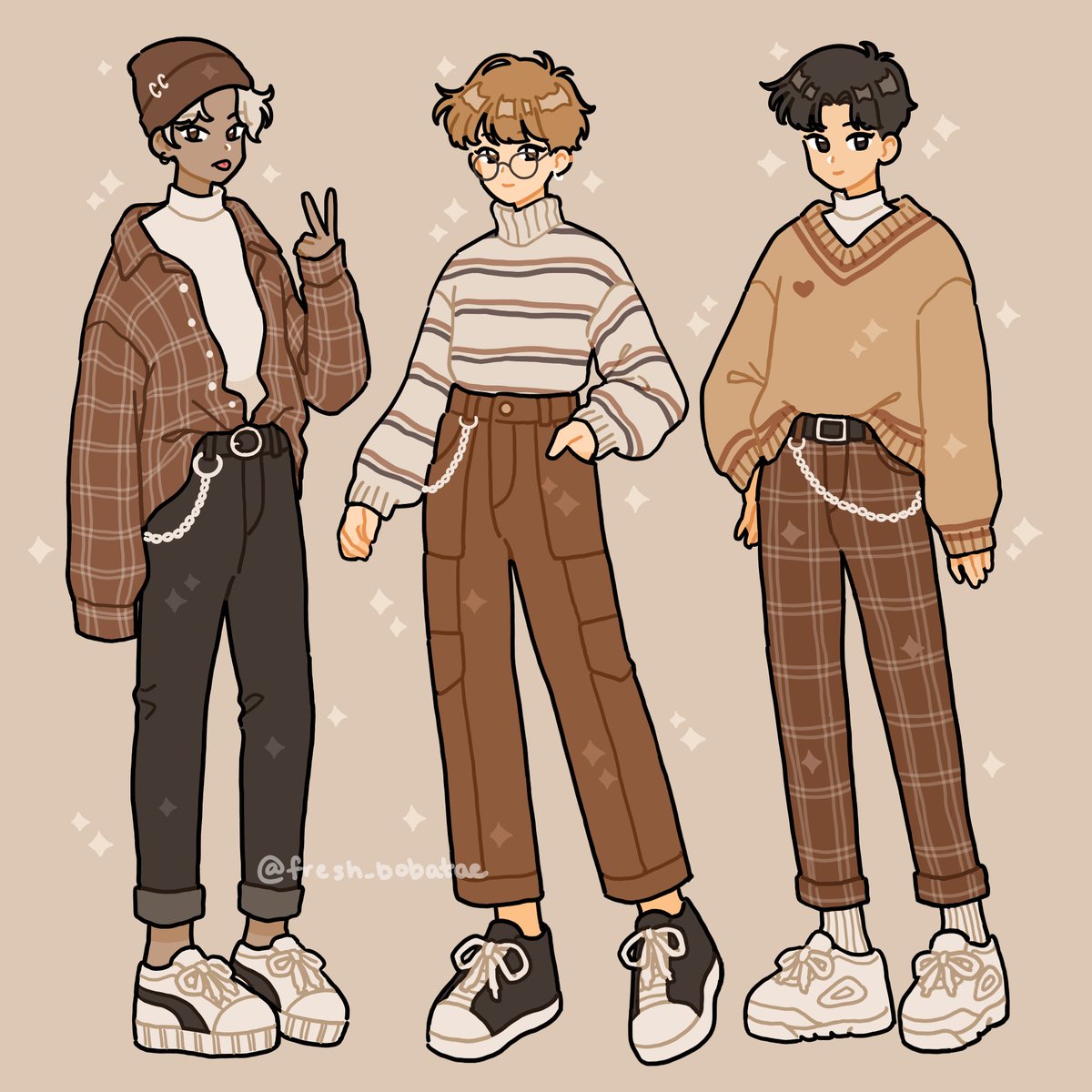 pants plaid multiple boys sweater short hair shoes brown headwear  illustration images