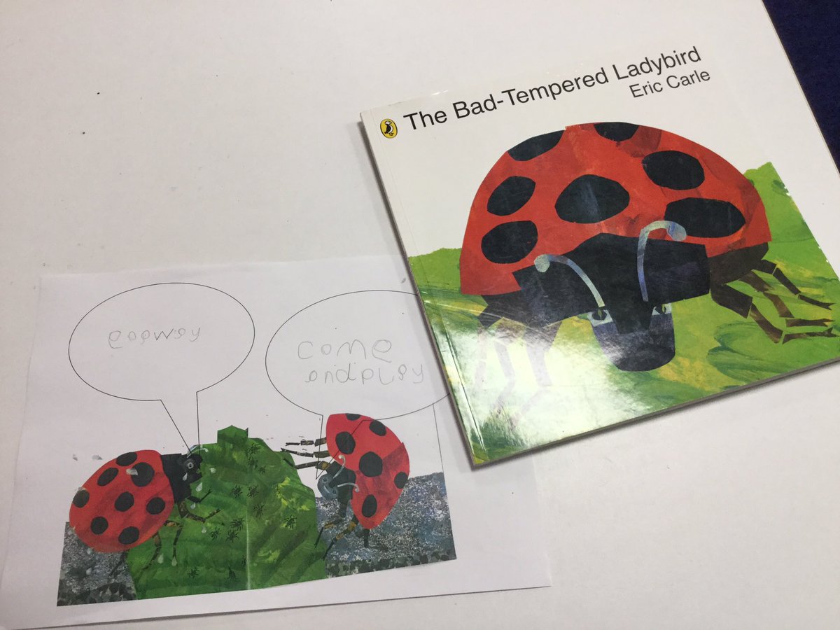 MD_Class1's tweet photo. This week are reading ‘The Bad-Tempered Ladybird’ by Eric Carle. We have started writing some of the conversations the ladybirds have. 

@MD_MrsThompson #MDWriting #MDReading https://t.co/IEPDjgZYHD