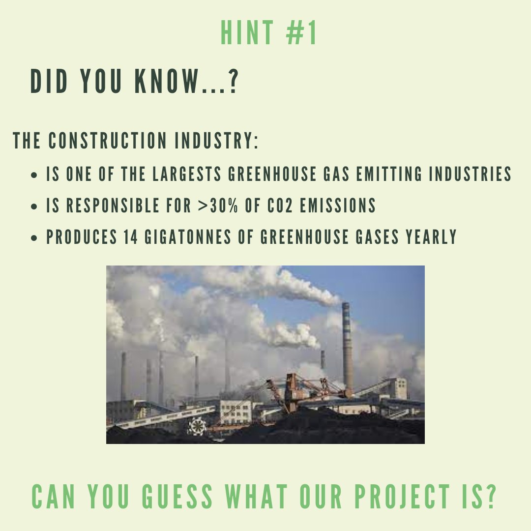 💥 7 days until project reveal! 💥

The construction industry is one of the largest greenhouse gas emitters in the world; it's responsible for &gt;30% of CO2 emissions. 

What can we do? What are possible solutions?

Stay tuned and find out!
#igem #igem2022 #projectreveal #synbio