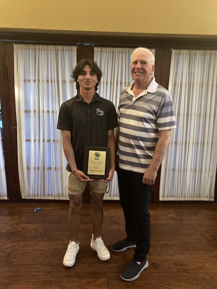 The highlight of our annual golf banquet is having Hawk Golf legend Coach Joe Cichon join us to present the Joseph A Cichon Coaches Award to Sonny Massotti ‘22.  A Sr Captain, Sonny led the Hawks on and off the course ensuring success by always putting team first <a href="/HendrickenAth/">Hendricken Athletics</a>