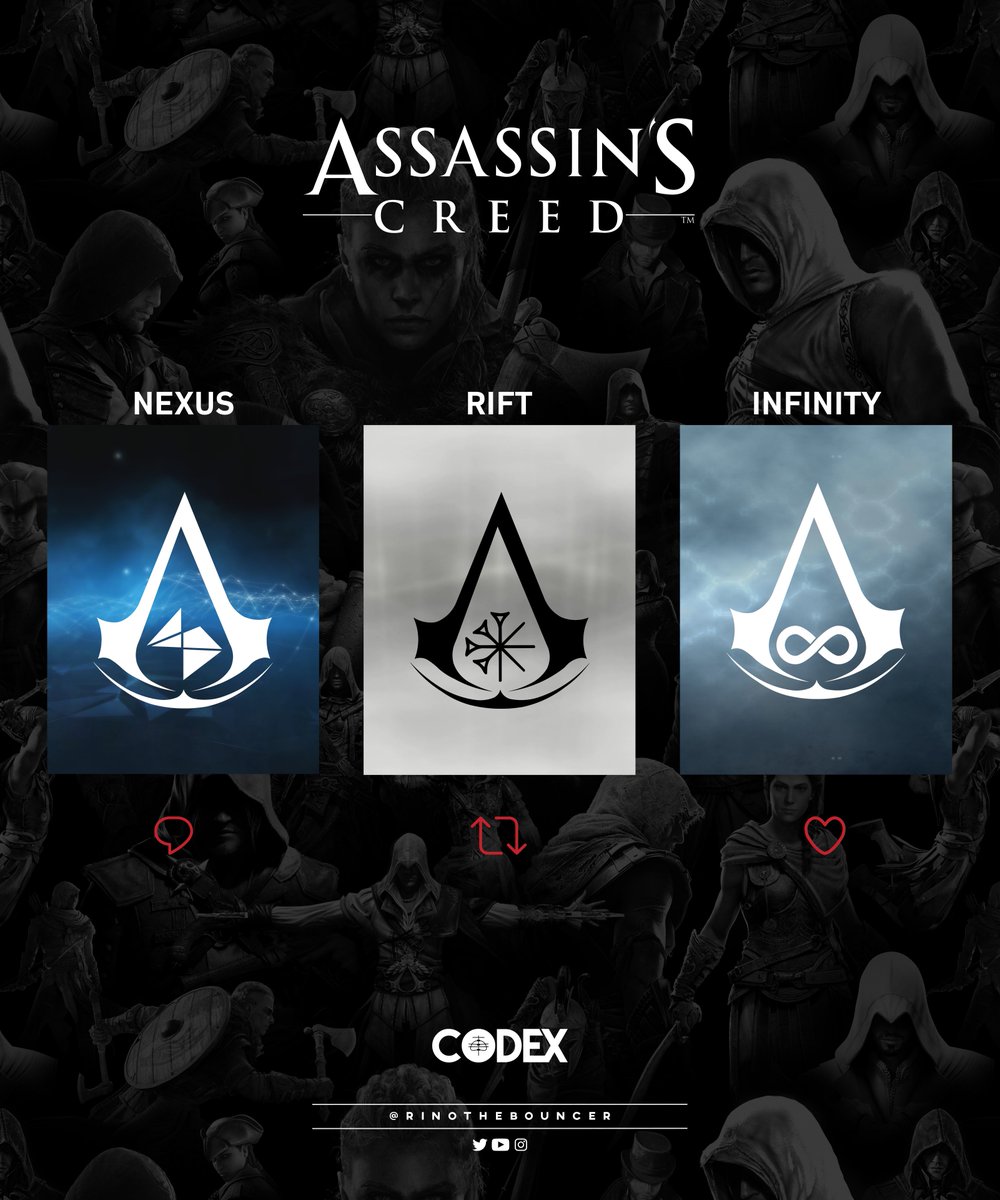 Vote for the upcoming #AssassinsCreed project you’re excited for the most🚀

✅Reply: Nexus (VR)
✅Retweet: Rift (Classic Basim’s Story)
✅Like: Infinity (Live Service Platform)

#PlayStation #Ubisoft #Gaming <a href="/assassinscreed/">Assassin's Creed</a> @ubisoft #PS5 #Xbox