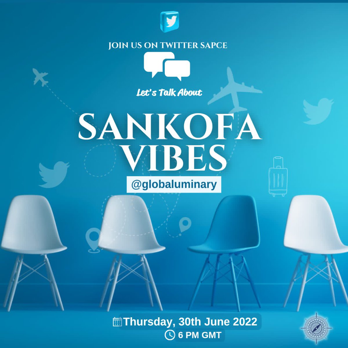 GlobaLuminary's tweet photo. Join us this Thursday, June 30 at 6 PM for our first ever #TwitterSpaces as we discuss “Sankofa Vibes” with our founder @EricaMDaniel.

This promises to be a great conversation by using this link here: https://t.co/tjZ1E7AFOk.

#GlobaLuminary #TravelCurator #Travel #SpacesHost https://t.co/uVC0wGqO9E