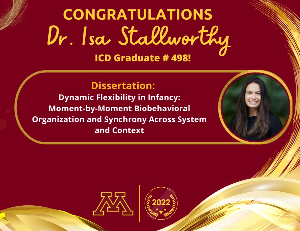 We want to give a huge congratulations to Dr. Isa Stallworthy (<a href="/isaStallworthy/">Isabella (Isa) Stallworthy</a> ) for a successful defense of her dissertation and officially graduating from ICD!  

Dr. Stallworthy has such a bright future ahead of her, and we are so proud of her! #UMMICD