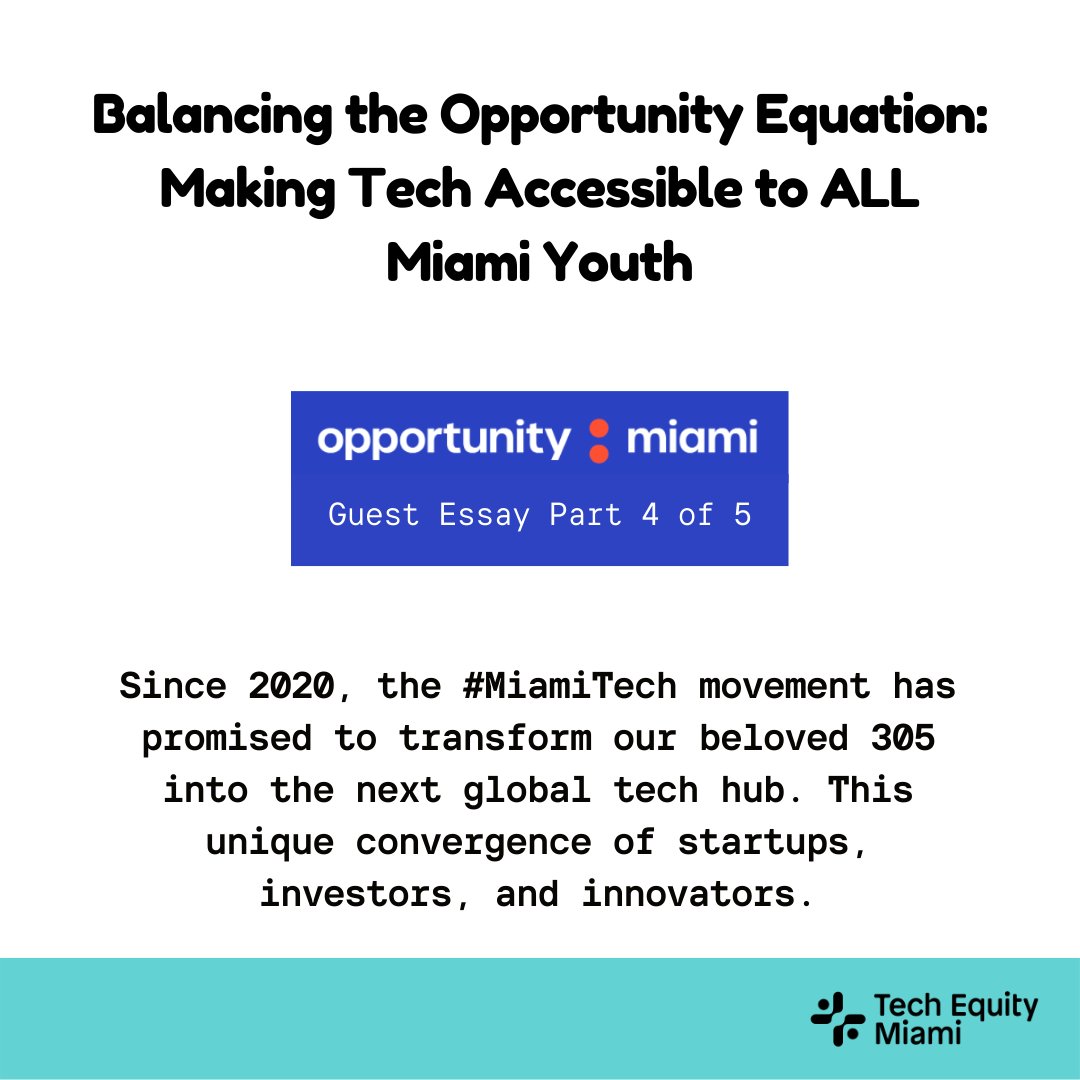 TechEquityMiam1's tweet photo. #TechEquityMiami: Since 2020, the #MiamiTech movement has promised to transform our beloved 305 into the next global tech hub. This unique convergence of startups, investors, and #innovators boasts guaranteed growth for companies, ideas, and economic opportunity for all. https://t.co/Z037BHb2su