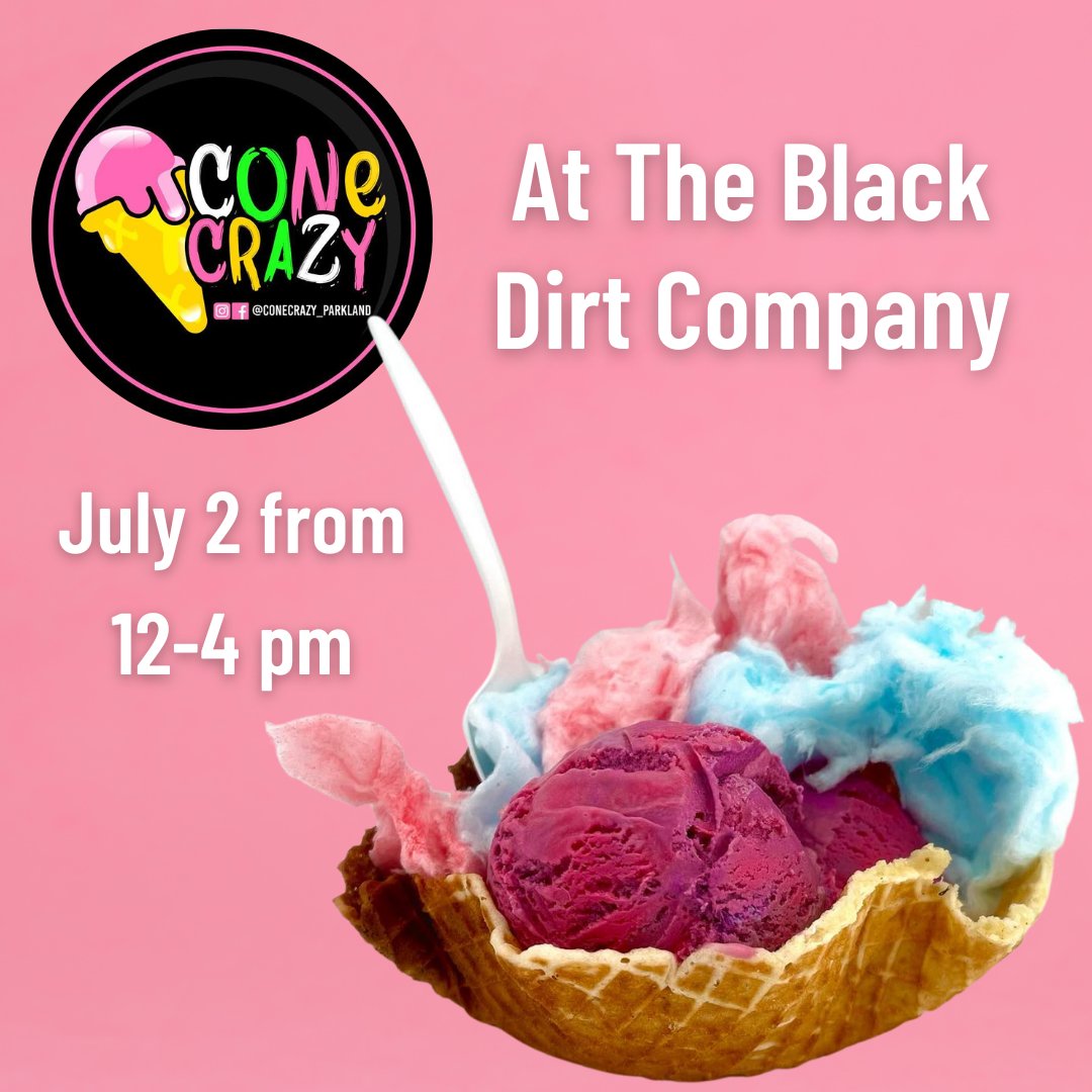 blackdirtco's tweet photo. We are lucky to have Cone Crazy visit us on July 2nd!
Come down to the BDC for some amazing local ice cream 🍦🍨 You won't want to miss this...
#supportlocal #supportlocalbusiness #sprucegrove #stonyplain #parklandcounty #conecrazy #icecream #community#southofthetracks #bdc https://t.co/cFP11mc2xS