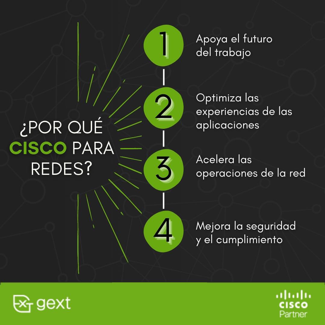 Brinda continuamente servicios de #red 🌐 consistentes y seguros necesarios para satisfacer las #necesidades más apremiantes de tu organización. 🏢 

Pregunta por nuestra consultoría personalizada. 

#Ciscopartner #Solucionesdered #Gext