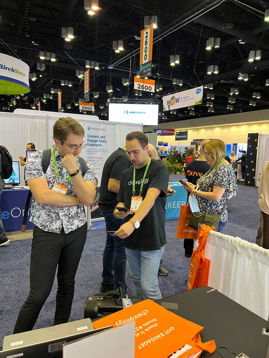Chexology's tweet image. Our team is having a great morning boothin&apos; with the brightest tech minds in the hospitality world! HITEC in Orlando has been a blast. 😁
.
.
#hitec2022 #hitecorlando #hospitalitytechnology #hospitality #disruptivetechnology #hotel  #hotellife #hotelmanagement #hotelsandresorts