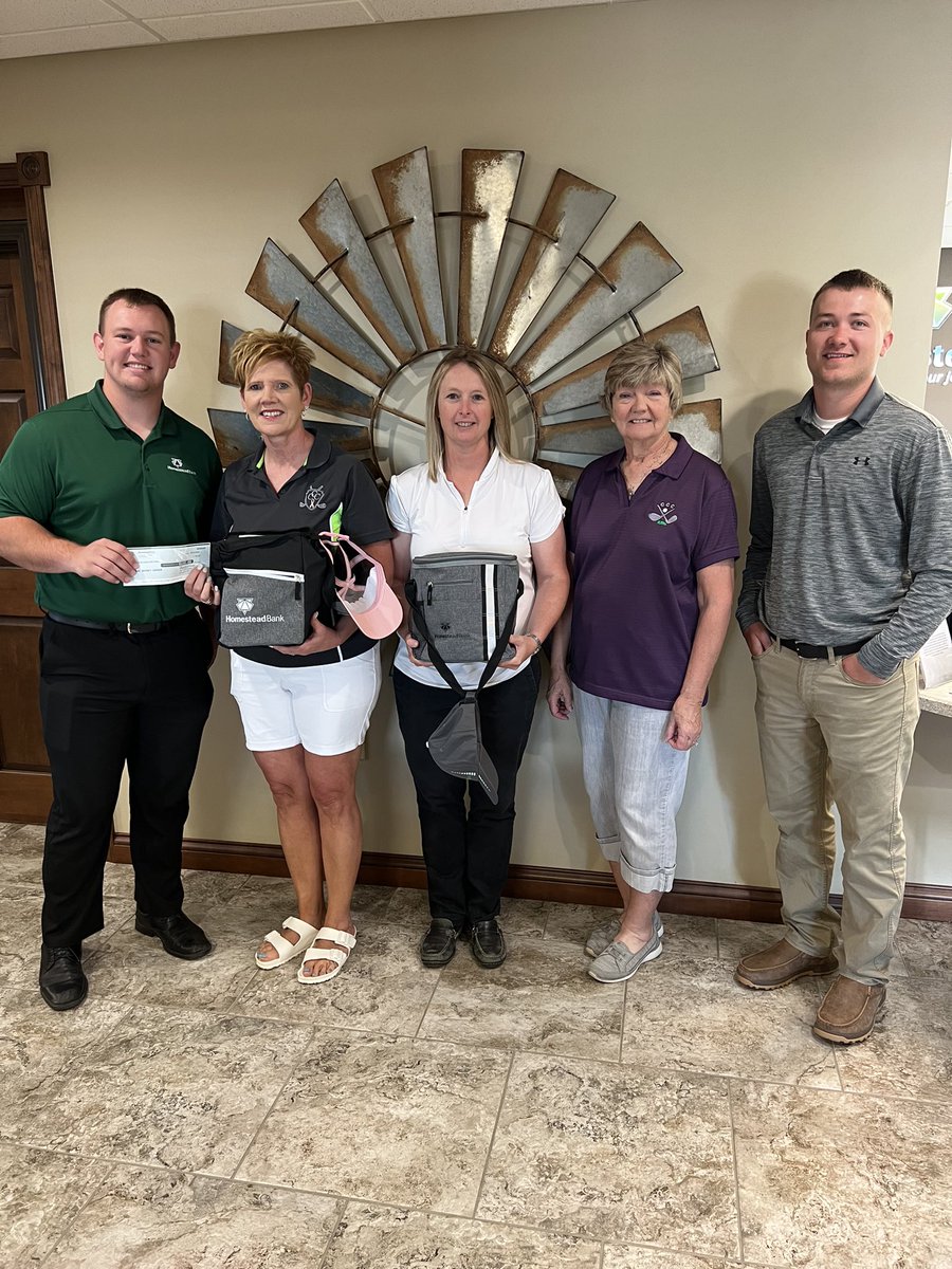 Homestead_Bank's tweet photo. The Howells Branch employees are making a $150 donation to the upcoming Curing Cancer with Clubs event on July 9th!

Homestead Bank also presented pin prizes for the event. https://t.co/gT0utvUa0b