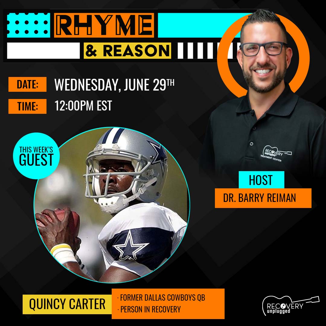 RecoveryUnplugd's tweet photo. Meet this week's Rhyme and Reason guest, Quincy Carter! ππ
Quincy is formerly a Quarterback for the Dallas Cowboys and a person in recovery. Join us Tomorrow for our Livestream!
#RecoveryUnplugged #DrBarry #HumansInRecovery #DallasCowboys #RecoveryPosse #AddictionInSports https://t.co/4ZXUBCKuRf
