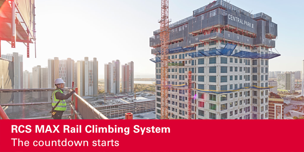 PERIgroup's tweet photo. Morning, 6 am, in South Korea. 🌇 Countdown for our new RCS MAX Rail #ClimbingSystem. We got to go way up high with the #constructionsite team and join them for a typical workday with the RCS MAX. Sounds exciting? More information on the project soon! ☝️ #PERI https://t.co/UlaAlFHhB4