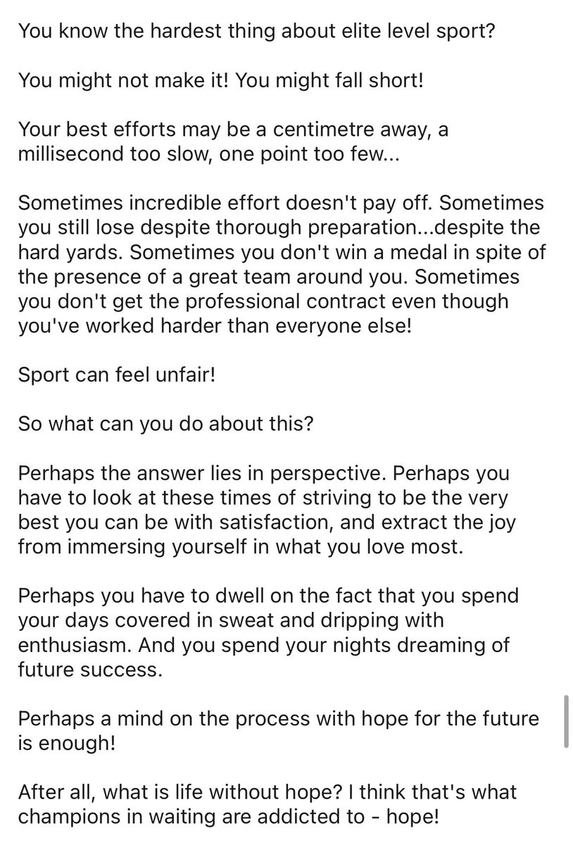 DanAbrahams77's tweet image. You know the hardest thing about elite level sport?

You might not make it! You might fall short! 

Your best efforts may be a centimetre away, a millisecond too slow, one point too few...

Some thoughts below in re-framing failure…please have a read 😀