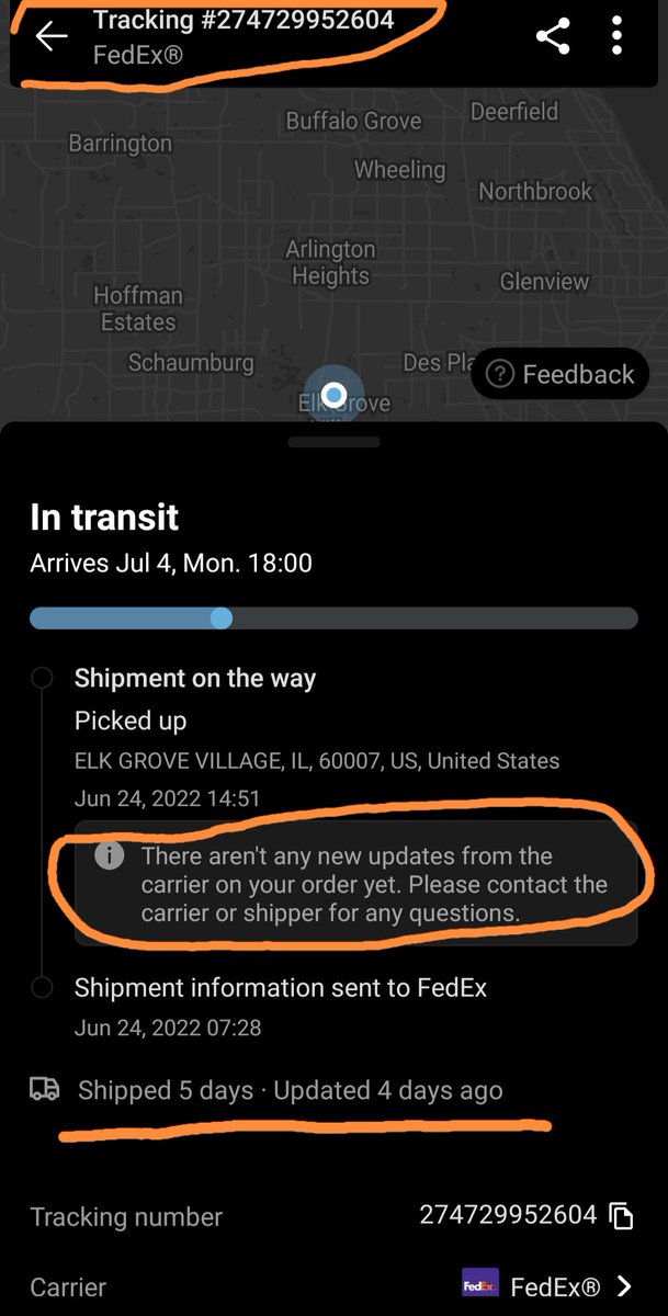 Silhanvi's tweet photo. @FedExHelp Hello, when will my package be delivered?  It's been 4 days without the latest update, and the estimated arrival date is July 4th.  Please send immediately. I need the package ASAP. Thank you. https://t.co/sWeBC8mg0m