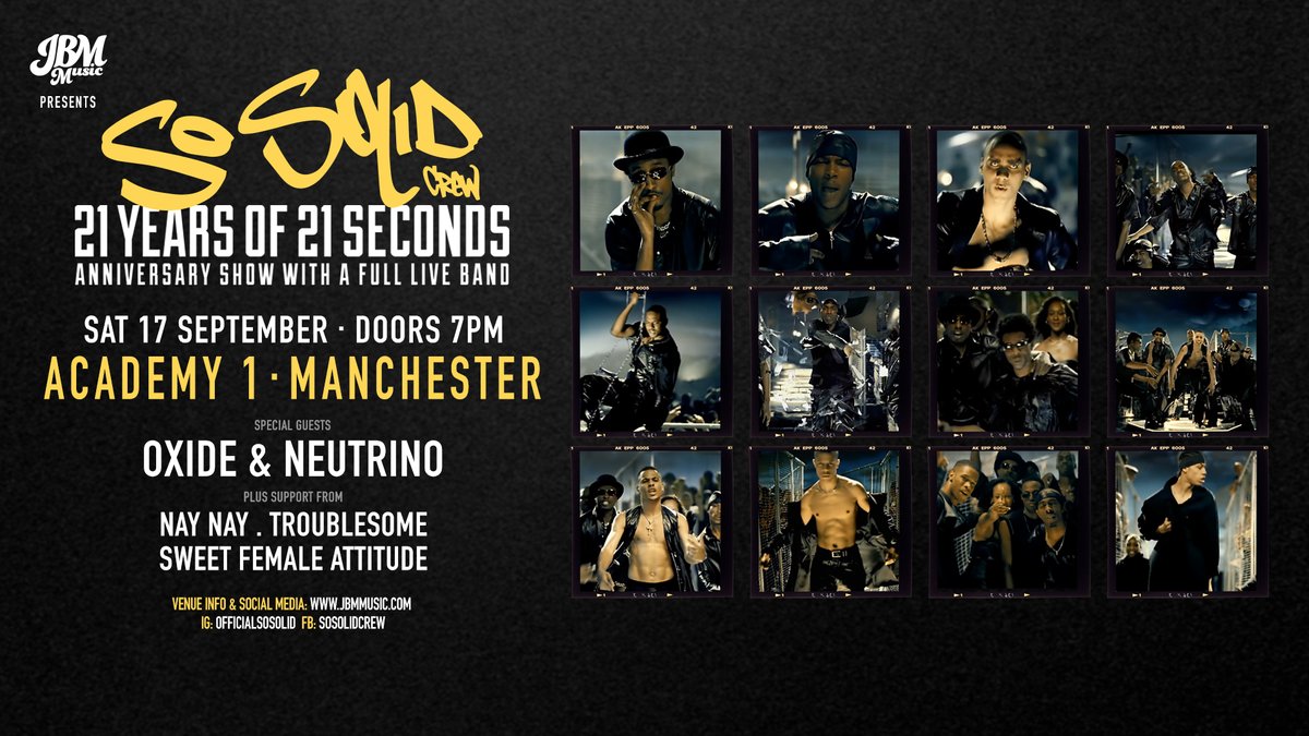 Manchester! Hyped for So Solid Crew - 21 Years of 21 Seconds on 17th September 🔥 Tickets ⬇️ bit.ly/SoSolidCrewAca… @OFFICIALSOSOLID