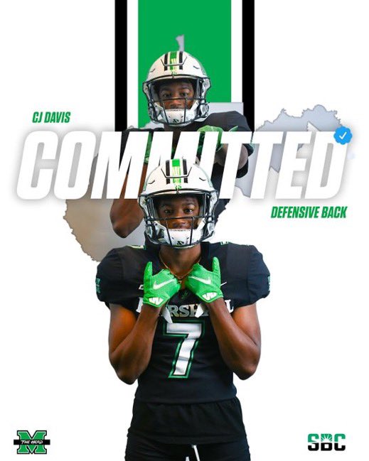 cjdavis72's tweet photo. After a great OV, I’m excited to announce I’ve committed to University of Marshall @HerdFB @CoachHuff @CoachLGuidry @Co_Jackson21 @TractionAp @Dre_Muhammad @Coach_LB_DBU https://t.co/E7A0jx5jEN