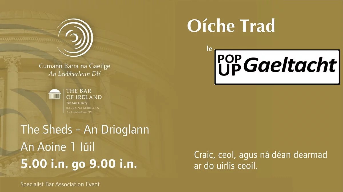 KingsInns's tweet photo. Pop Up Gaeltacht Dé hAoine/Friday, The Sheds sa Drioglann/Distillery Building, Sráid an tSean-Teampaill/Church Street 5 pm - 9 pm

Fáilte roimh chách/All are welcome
#CumannBarraNaGaeilge https://t.co/eH4XXswnmz