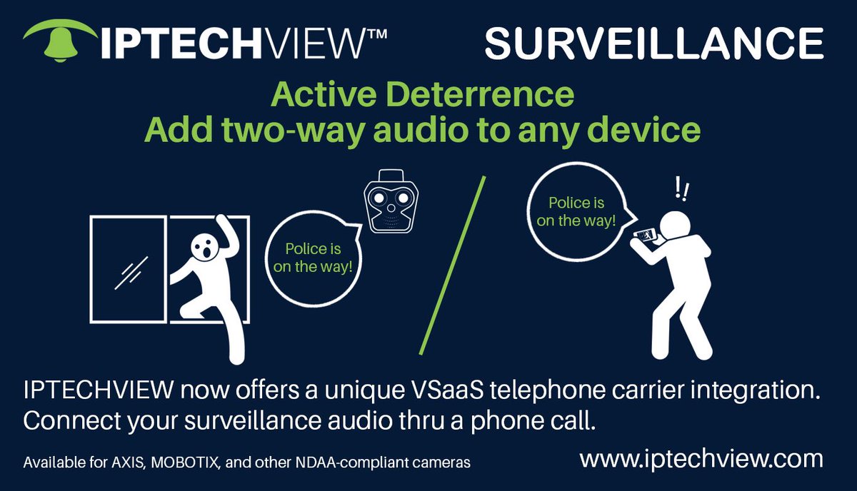 iptechview's tweet photo. #activedeterrence with live two way audio give any #videosurveillance or #mobilevideoguard system the most power. #axisipvideo #mobotix #iptechview https://t.co/bZm0w1OoOe