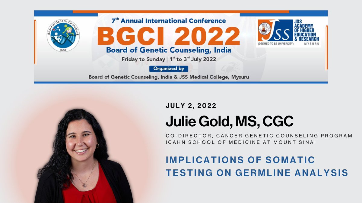 Co-Director of our Cancer Genetic Counseling Program,  Julie Gold, will be joining international #geneticcounseling experts at #BGCI22 for a remote lecture July 2: Implications of Somatic Testing on Germline Analysis. Registration still open! bgciconference.com/index.html #gcchat