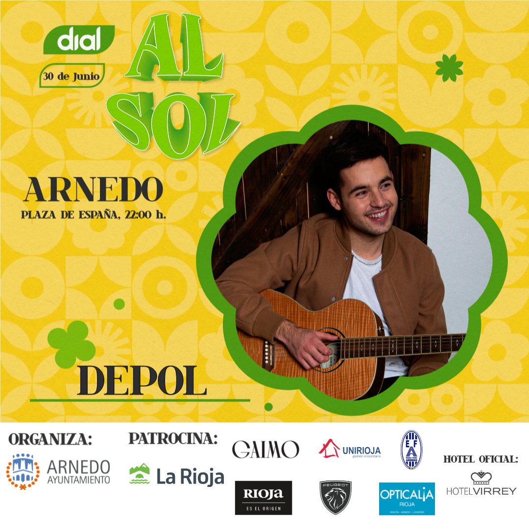 🎶 .<a href="/DePolMusic/">DePol</a> estará este jueves en la Plaza de España de Arnedo

#AUDIO | Escucha la entrevista con este artista 👇
cadenaser.com/audio/16564305…

<a href="/aytoarnedo/">Ayuntamiento Arnedo</a> <a href="/lariojaorg/">Gobierno de La Rioja</a> <a href="/GaimoEspadrille/">Gaimo Europe</a> <a href="/RiojaWine_ES/">Rioja Wine España</a> <a href="/PeugeotES/">Peugeot España</a> <a href="/EFArnedo/">EscuelaFutbolArnedo</a> <a href="/HotelVirrey/">Hotel Virrey de Arnedo</a>
 #uniriojainmobiliaria #opticaliarioja