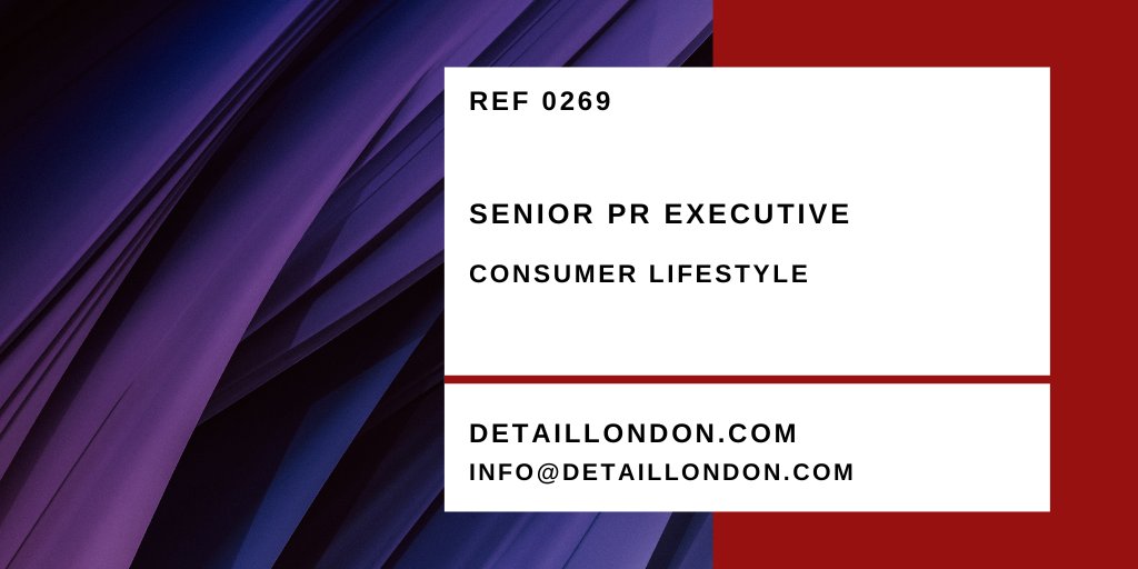 Hiring

⭐️Senior PR Executive - Consumer Lifestyle

For full details and job specs visit detaillondon.com/jobs

#Hiringnow #PRjobs #LondonUK #Londonjobs