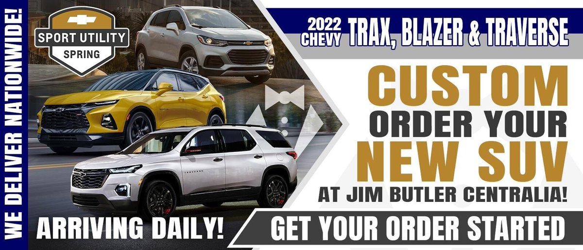 JBCentralia's tweet image. Custom order your new SUV with Jim Butler Centralia! We deliver nationwide and have SUVs arriving daily! Get your order started today! bit.ly/399jFvf
#JimButlerChevroletCentralia #JimButler #CustomSUV