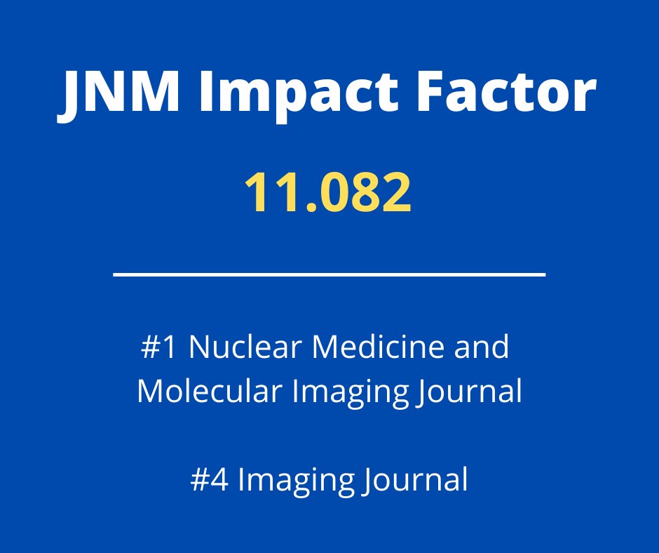 Today JNM received its highest impact factor ever: 11.082! This makes JNM the top nuclear medicine and molecular imaging journal and the fourth ranked imaging journal. #NuclearMedicine #MedicalImaging