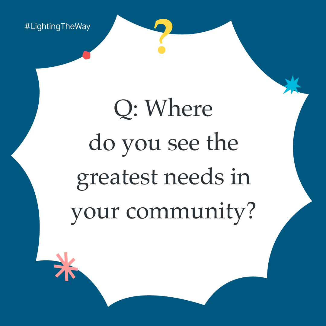Weshakethtable's tweet photo. @vanessapdaniel 1⃣ Where do you see the greatest needs in your community? 
#LightingTheWay #FundFeministMovements #FundEquality https://t.co/oCpsYnAVZJ