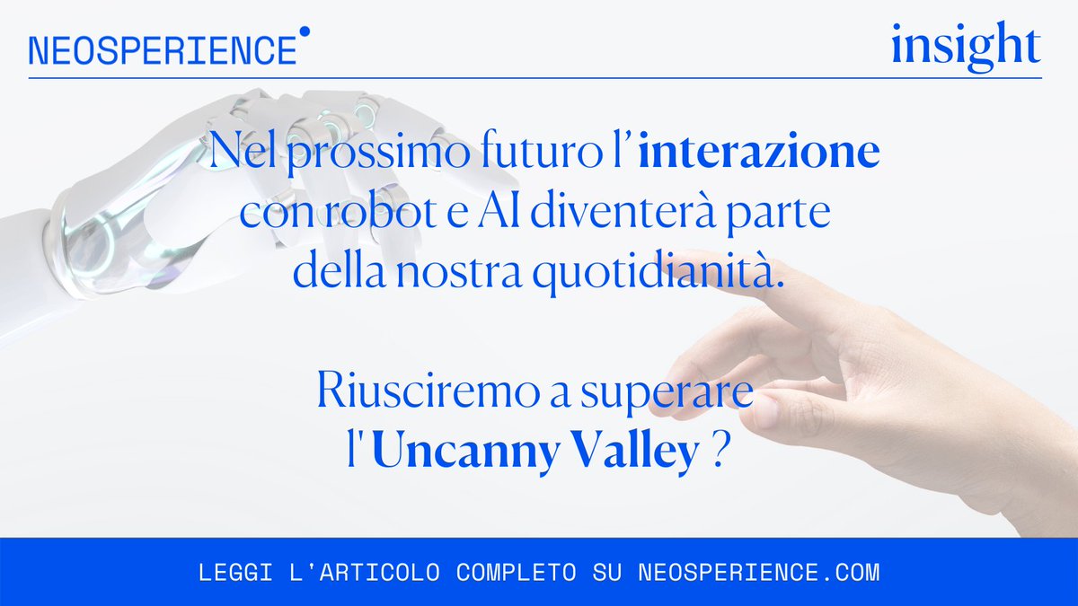 Uncanny Valley: la paura del diverso da noi che vuole imitarci. 
Ma come può una tecnologia provocarci una sensazione di disagio? 
 
Scopri di più al link ➡️bit.ly/3OwRgi8

#neosperience #tothepowerofempathy #uncannyvalley #insight