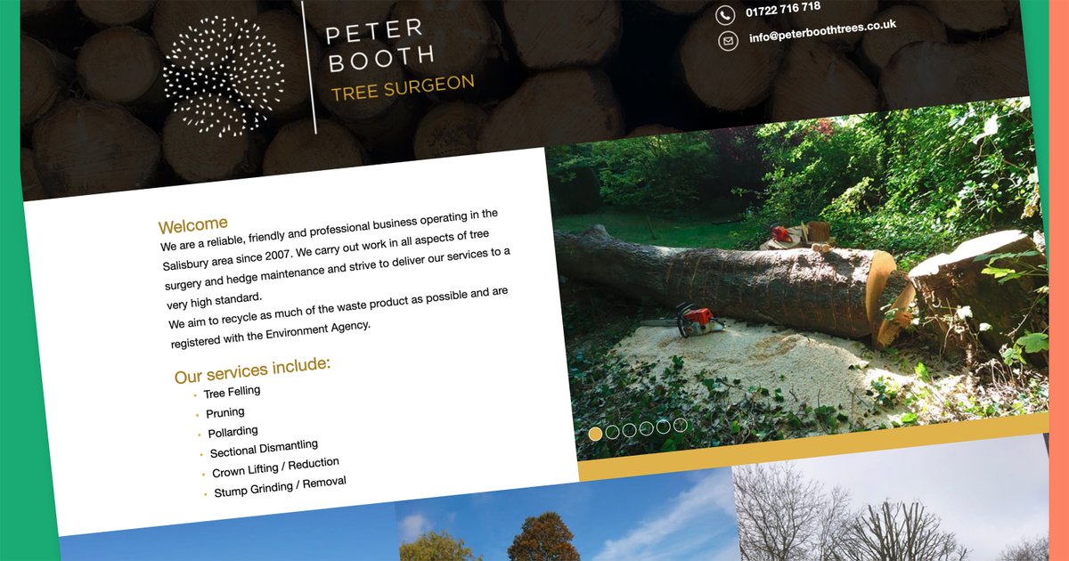 yandasoftware's tweet photo. We built local Tree Surgeon Peter Booth a compact one-page site with all the information a potential customer would be looking for.

Visit the site https://t.co/rPDBDLX5zW

#treesurgery #nature #countryside #wiltshire #webdesign #webdevelopment #cms #marketingagency #Salisbury https://t.co/3rmuElqJvc